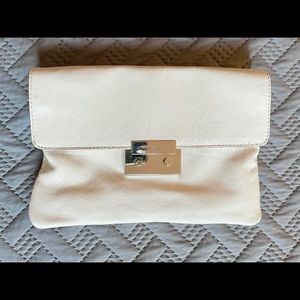Michael Kors Ivory & Silver Clutch with Silver Chain Shoulder Strap